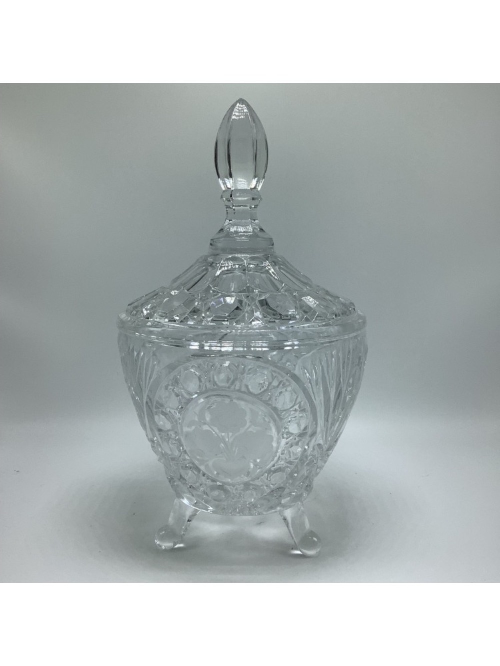 Faceted Clear Glass Covered Candy Jar with Finial